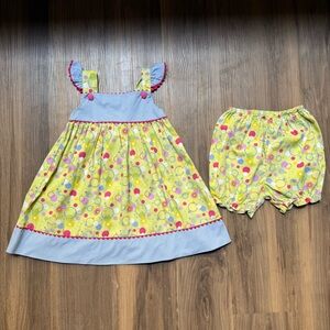 Petit Ami Gingham Floral and Polka Dot Dress & Bloomer Set 18‎ Months